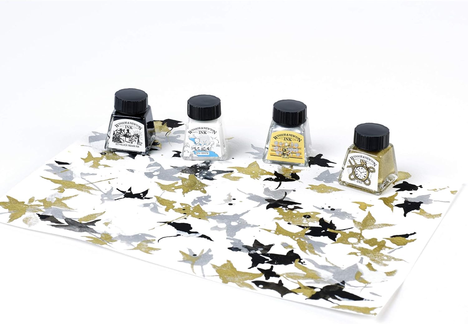 Winsor & Newton Collection Drawing Ink Set, Set of 4, Black, White, Metallic Tones - Crafty Corner