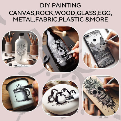 TRANSON 4 Black and 4 White Paint Markers Bold and Fine Dual-tip Acrylic Paint Marker Set for Rock Painting Glass Canvas Wood Leather Ceramic Painting