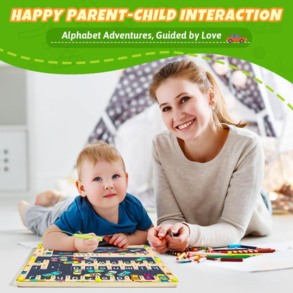 Magnetic Alphabet Maze Letter Puzzle Board, NOWRICH Montessori Toys for 2 3 4 5 Years Old Boys Girls, Magnet Alphabet Learning Car Parking Maze Toys for Kids 3-5, Birthday Gifts for Toddler