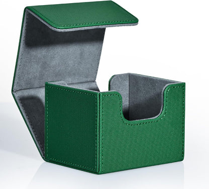 ZLCA Card Deck Box for Trading Cards, MTG Commander Deck Box Holds 120+ Single Sleeved Cards, Leather Magnetic Card Storage Box Fits for TCG CCG Magic Cards (Green)