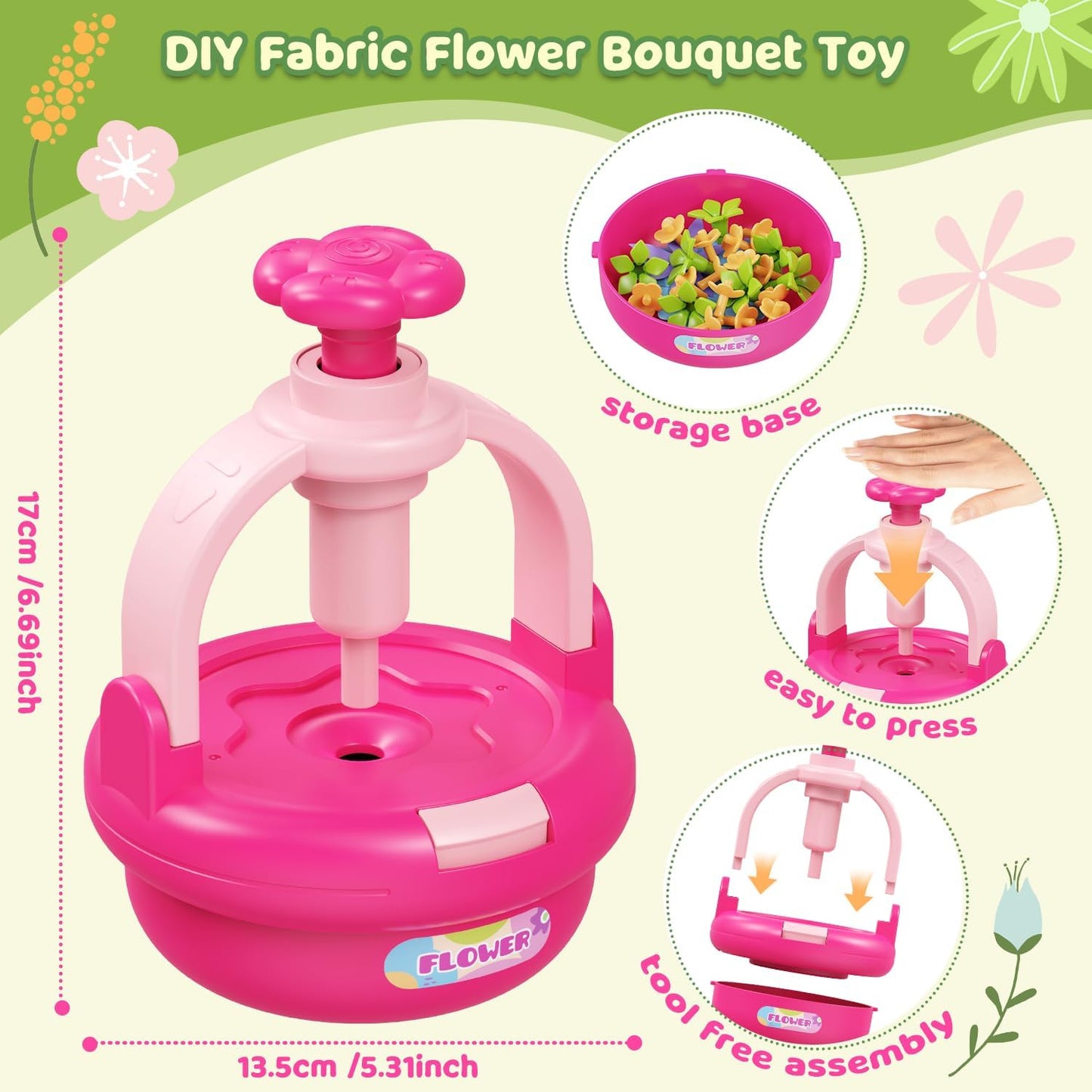 TingingYuli Arts and Crafts Kit for Kids Ages 4-8,Flower Bouquet Toys,DIY Flower Market Toys,Build Your Bouquet,Educational Christmas Birthday Gifts for 3 4 5 6 7 8 9 Year Old Girls-Rose