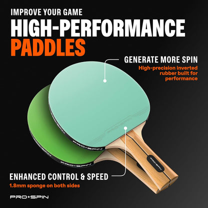 PRO SPIN Ping Pong Paddles - High-Performance Set with Premium Table Tennis Rackets, 3-Star Ping Pong Balls, Compact Storage Case | Professional Quality Ping Pong Paddle Set | Indoor & Outdoor Games
