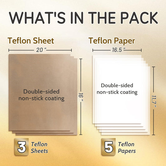 TransOurDream 3 PTFE Teflon Sheets 16×20"& 5 Teflon Papers A3 for Heat Press Transfer Sublimation Paper and Heat Transfer Paper Reusable Heat Resistant Non stick