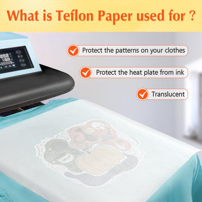 30 Pack PTFE Teflon Paper 16×11.7" 20 Sheets and Teflon Paper 8.5×11" 10 Sheets Mix Pack for Heat Press Heat Resistant Craft Mat,Sublimation Paper and Heat Transfer Paper Reusable