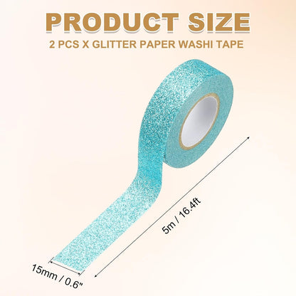 PATIKIL 2 Roll Glitter Paper Washi Tape, Washi Decorative Tape for Crafts, Blue
