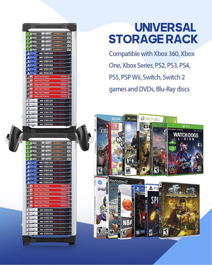 Nargos Video Game Storage Tower for PS5/ PS4/ PS3/ PS2/ PSP/Xbox One/Xbox 360 and Xbox Series X/S/Wii/Wii U/Switch/Switch 2 Game Cases, DVD and Blu-Ray Disks Holder Organizer (46 PCS)