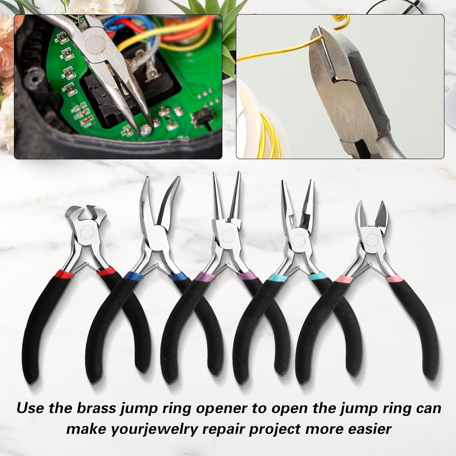 5 Pcs Jewelry Making Pliers Tools with Needle/Chain Nose Pliers, wire cutters Round Nose, Bent Nose-Matte Handle,jewelry making supplies for adults - Crafty Corner