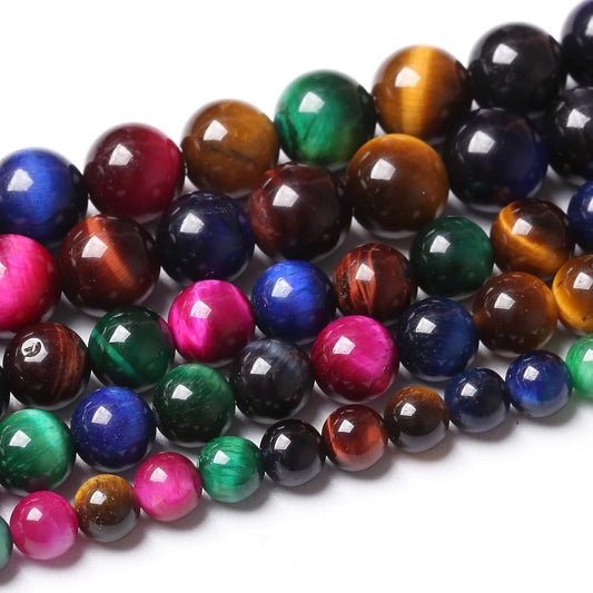 180pcs 4mm AAA Natural Colorful Tiger Eye Stone Beads Gemstone Round Spacer Loose Beads for Jewelry Making DIY Bracelet Necklace 32" 2 Strands