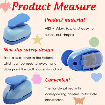 Set 6 Craft Hole Punch 1-inch, Craft Punchers - Heart, Circle, Star, Butterfly, Maple Leaf, Flower Paper Punch Sets for Crafting & DIY Projects. (Set 6) - Crafty Corner