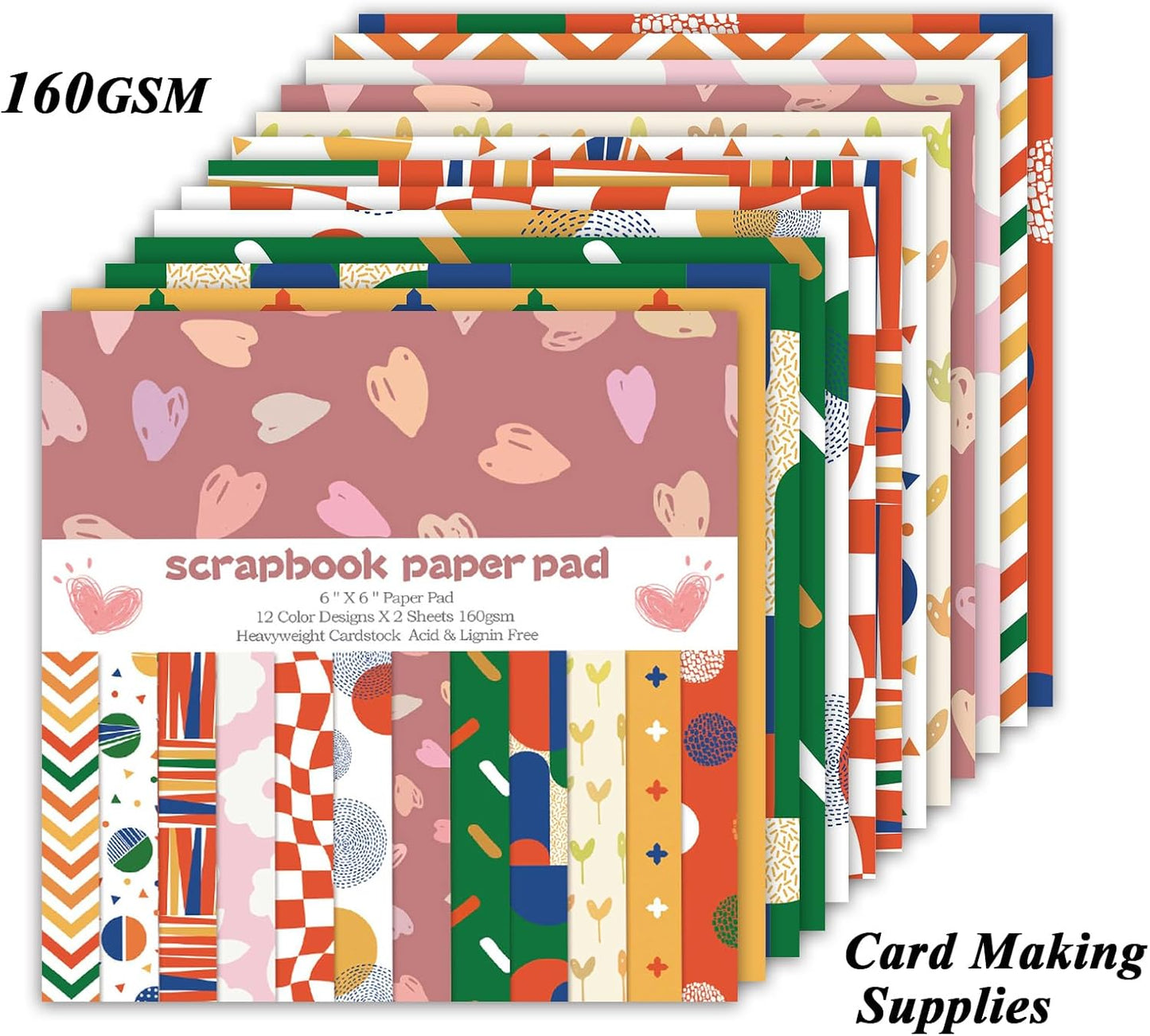 24 Sheets 12 Designs Scrapbook Paper Pad,6"×6” Single-Sided Decopodge Craft Cardstock Paper,Scrapbooking DIY Decorative Background Cardmaking Supplies.Sweet Love - Crafty Corner