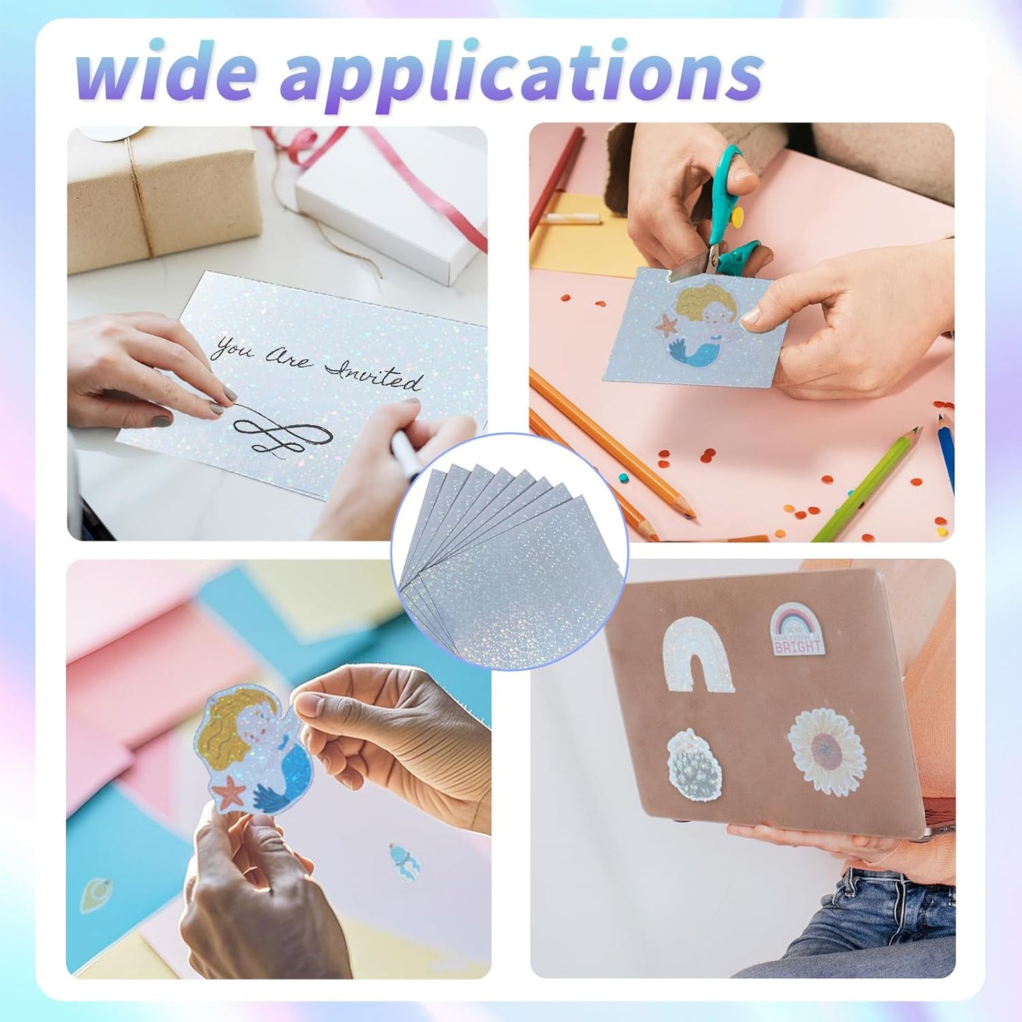 20 Sheets Printable Holographic Sticker Paper,11 x 8.5 Inches Printable Waterproof Paper Rainbow Vinyl Sticker Paper for Inkjet or Laser Printer（Laser starry sky）