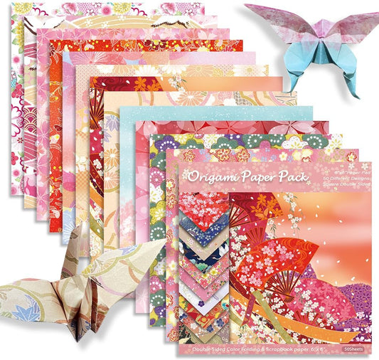 Square Origami Paper 6x6 Double Sided 50 Sheets 50 Colors 70GSM Origami Kit Japanese Chiyo Easy Fold Arts Crafts DIY Handwork Beginner Oriental Cherry - Crafty Corner