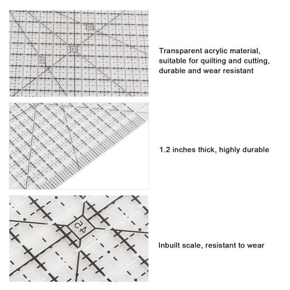 Pssopp Charming Shape Cut Ruler, Transparent Acrylic, Accurate Scale, Black Grid Line, Multifunction, Quilters Ruler, 25.5cm x 8.1in