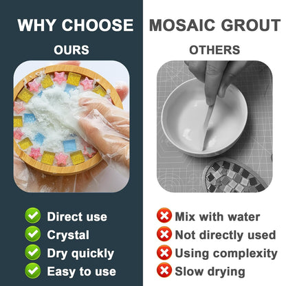 Professional Mosaic Grout for Crafts White - Quick-Dry Crystal Tile Grout with Contrast Color Technology, DIY Art Supplies for Mosaic Glass Decor, Handmade Gifts & Home Improvement Projects