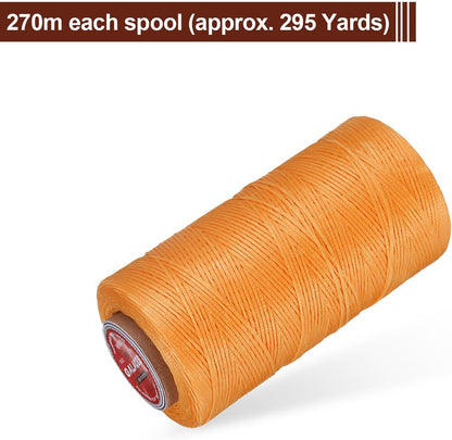 uxcell Flat Leather Sewing Waxed Thread, 270m / 295 Yards Polyester Wax String, 150D Wax Stitching Cord for Leather Crafts, Bookbinding, Bracelets Braided, Orange