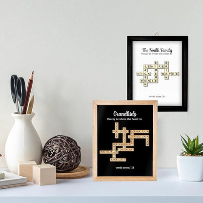 Personalized Crossword Family Name Wall Art Decor Living Room Customized Family Letter Title Name Puzzle for Gift for Lovers, Valentine's Day, Christmas, Birthday, Anniversary Scrabble Wooden Frame