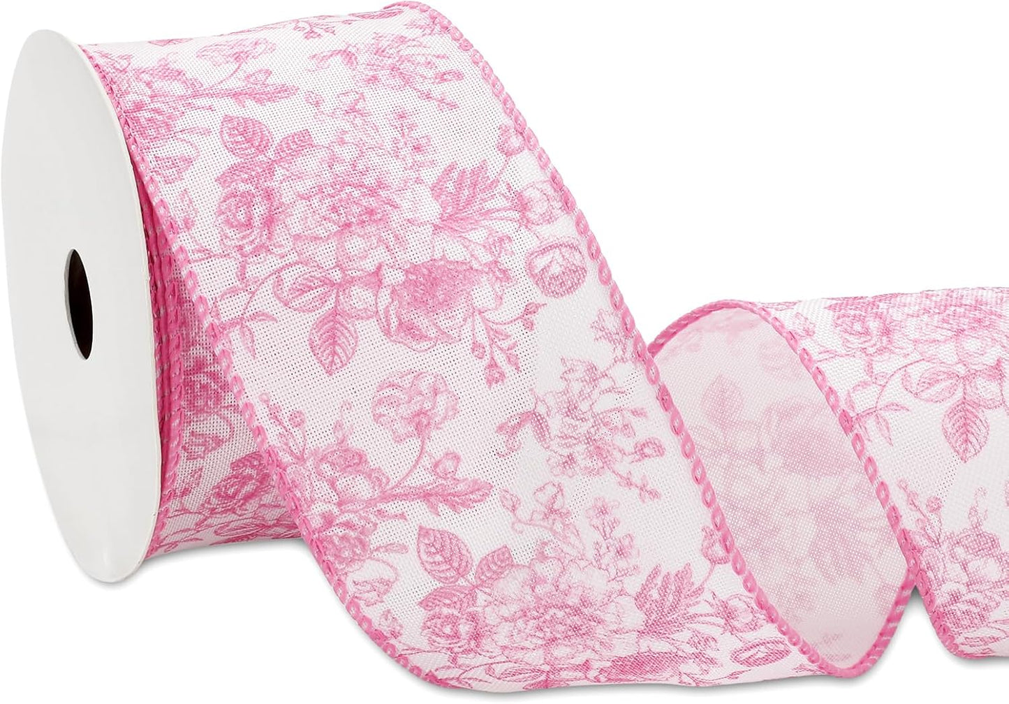 AnyDesign Floral Wired Edge Ribbon Roll Pink Flower Ribbon Chinoiserie Fabric Ribbon for Wreath Bow Making DIY Crafts Gift Wrapping, 12 Yard - Crafty Corner