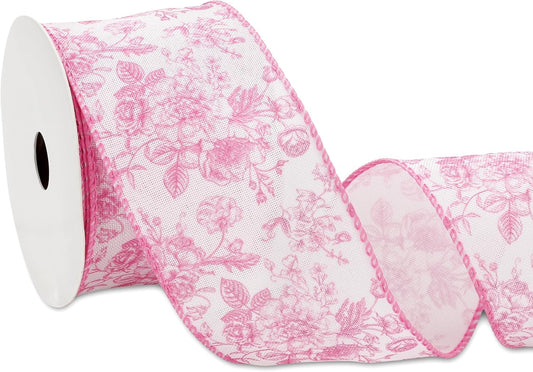 AnyDesign Floral Wired Edge Ribbon Roll Pink Flower Ribbon Chinoiserie Fabric Ribbon for Wreath Bow Making DIY Crafts Gift Wrapping, 12 Yard - Crafty Corner