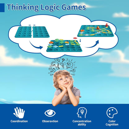 Kids Board Games Learning Toys, STEM Educational Logic Kits with 200+ Challenges & 4 Difficulty Levels, Brain Puzzles Maze Games for Boys Girls Ages 3-10 Birthday Gifts