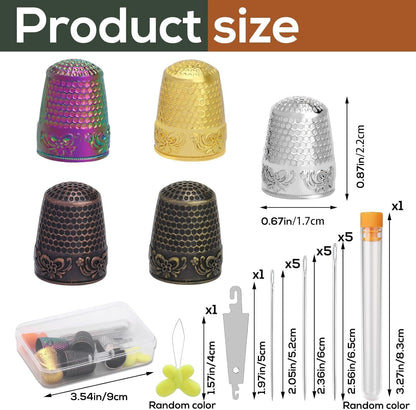 Nitlak 24 Pcs Metal Sewing Thimbles for Hand Sewing, Metal Finger Protectors, Sewing Thimble Ring with Needle Threader, Needles with Storage Container, Plastic Storage Box for Hand DIY Sewing