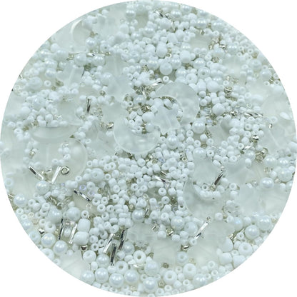 Assorted Glass Beads for Jewelry Making Multi Size Colors Glass Star Moon Seed Pearl Spacer Beads for Bracelets Necklace Earring Making(Frosted White)