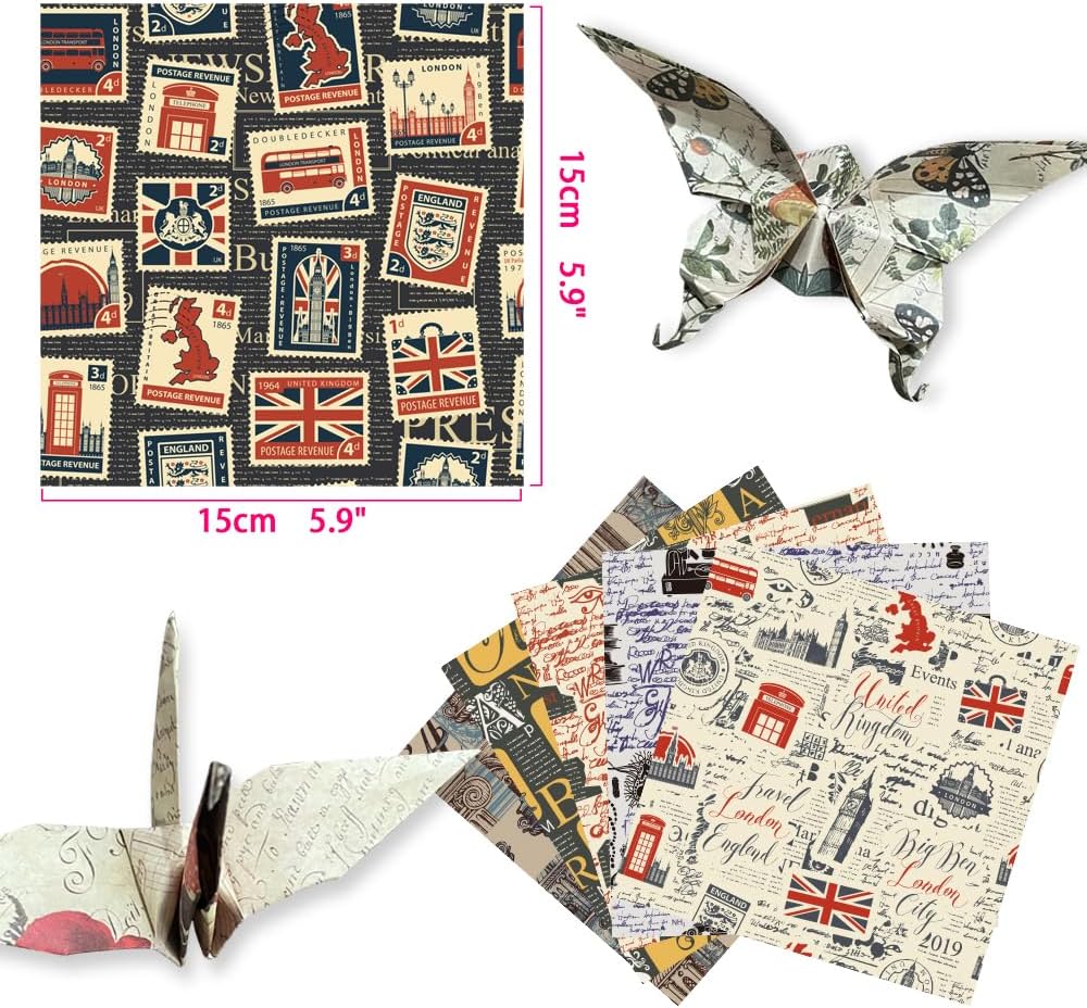 Square Origami Paper 6x6 Double Sided 50 Sheets 50 Colors 70GSM Origami Kit Japanese Chiyo Easy Fold Arts Crafts DIY Handwork Beginner Retro Newspapers - Crafty Corner