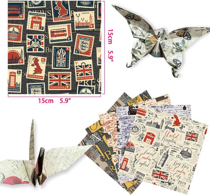 Square Origami Paper 6x6 Double Sided 50 Sheets 50 Colors 70GSM Origami Kit Japanese Chiyo Easy Fold Arts Crafts DIY Handwork Beginner Retro Newspapers - Crafty Corner