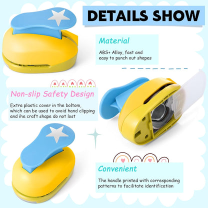 CHENGU 16 Pcs Craft Holes Punch Paper Punchers Scrapbook Punches with Craft Sticker Paper, Round, Star, Square, Heart, Flower, Wave Circle Shape (1 Inch,Fresh Style) - Crafty Corner
