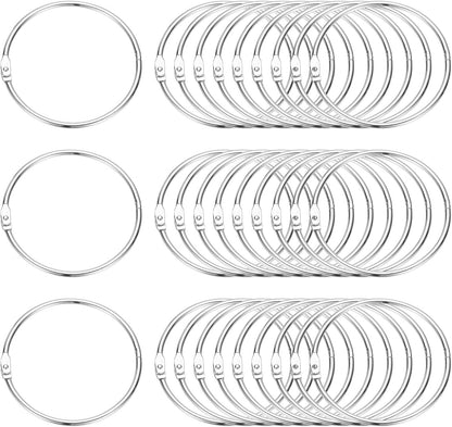 PATIKIL 3.1" x 3.5" Loose Leaf Binder Rings, 30 Pcs Metal Book Rings Nickel Keychain Ring for Paper Index Cards Flash Card Notebook Rings Office Home Book Binder, Silver Tone