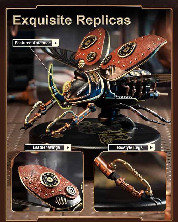 ROKR 3D Puzzles for Adults Electric Insect Metal Model Building Kit Desk Toys Hobby Kit for Adults Gift for Teens (Rhinoceros Beetle)