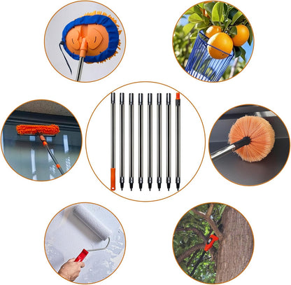 8 PCS Total 10 Ft Extension Pole, Paint Roller Stainless-Steel Threaded Splicing Extension Poles for Hand Drywall Sander Wall Cleaning and Polishing Paint Roller Brushes