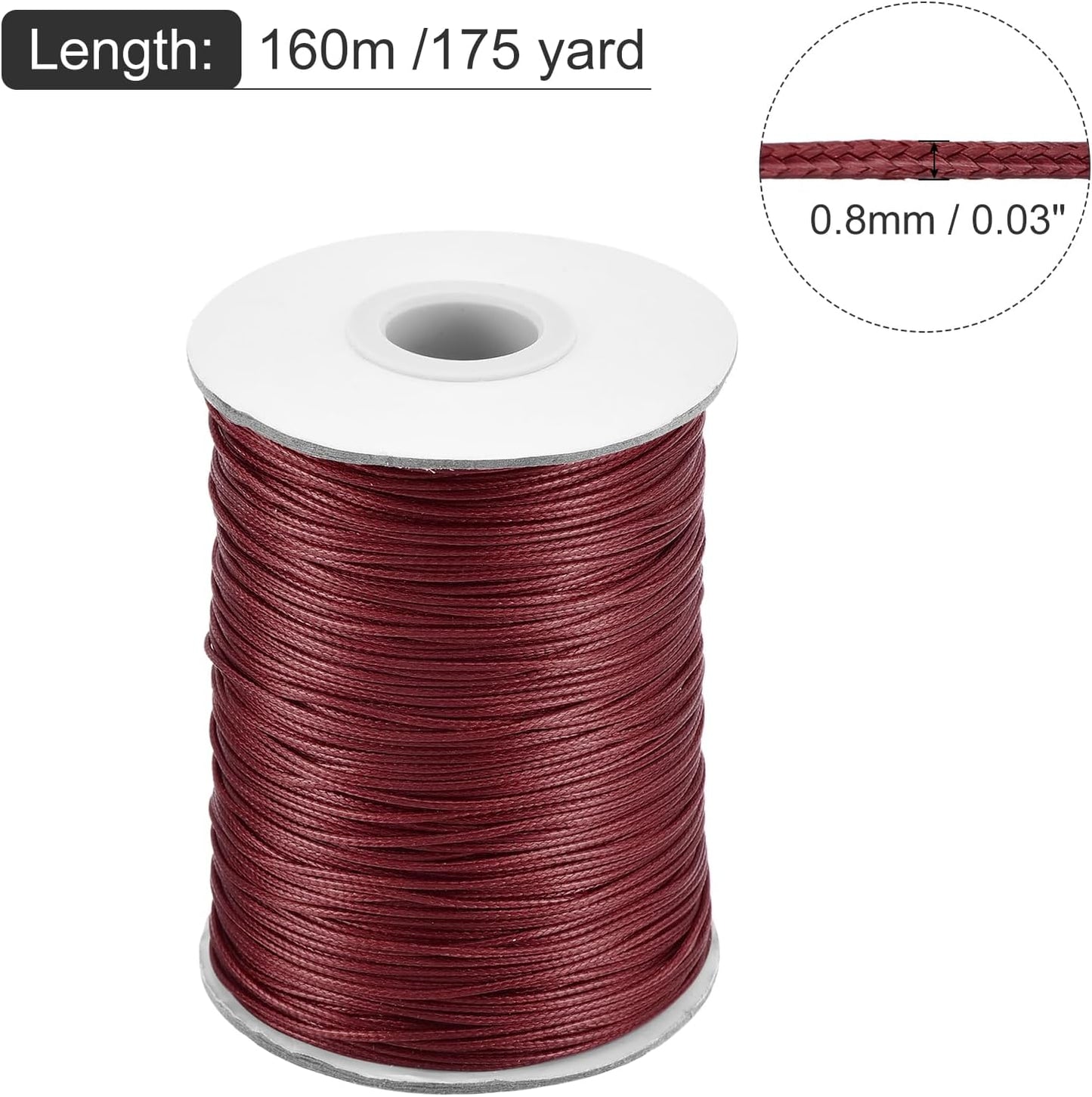 MECCANIXITY Waxed Cord 0.8mm Waxed Polyester Cord 175 Yard Wax String for Bracelet Making,Necklaces, Beading,Jewelry Making and DIY Crafts(Wine Red)