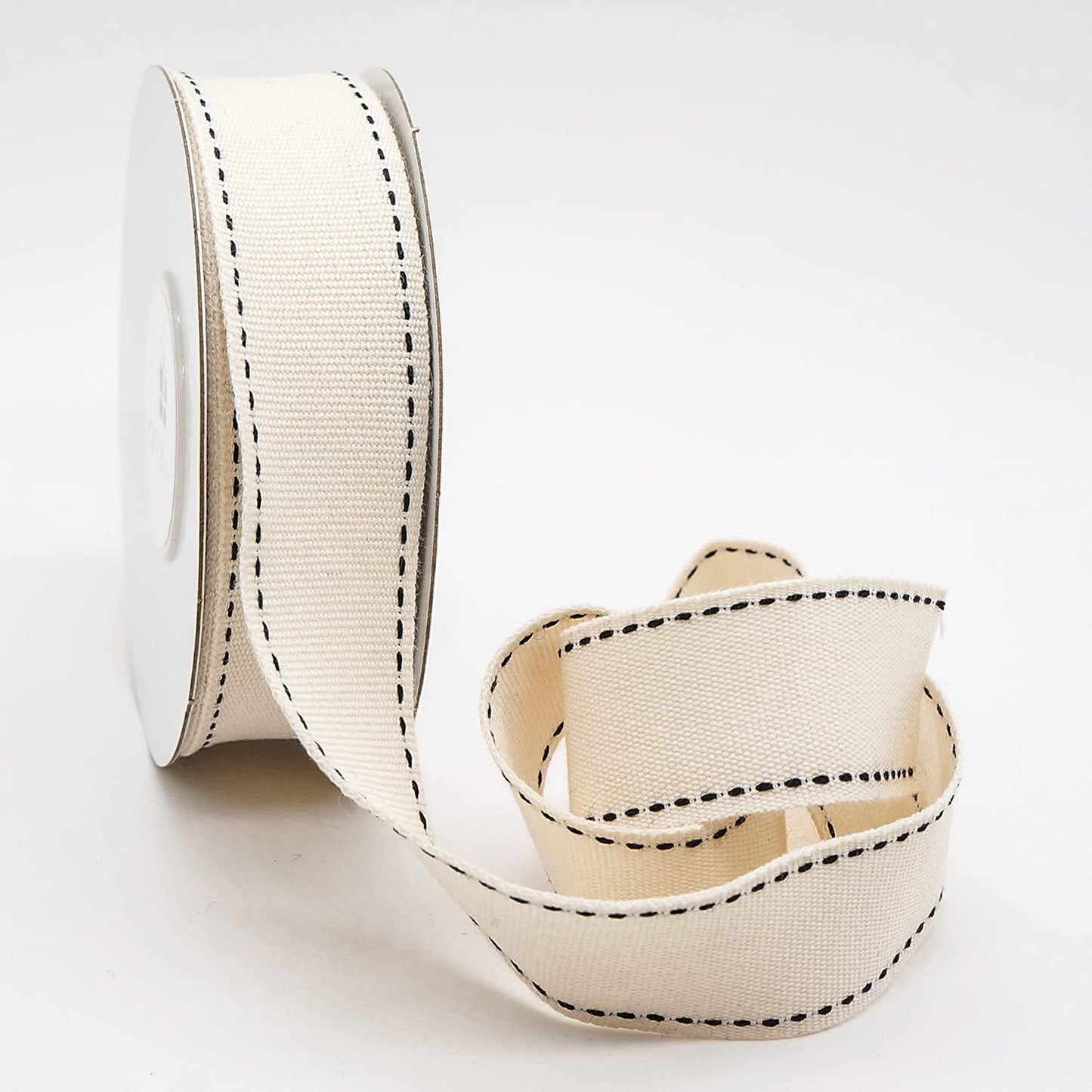 CT CRAFT LLC Ivory Cotton Black Stitched Ribbon 7/8" x 10 Yards for Home Décor Gift Present Wrapping DIY Crafts Birthday Wedding Bouquet Christmas - Crafty Corner