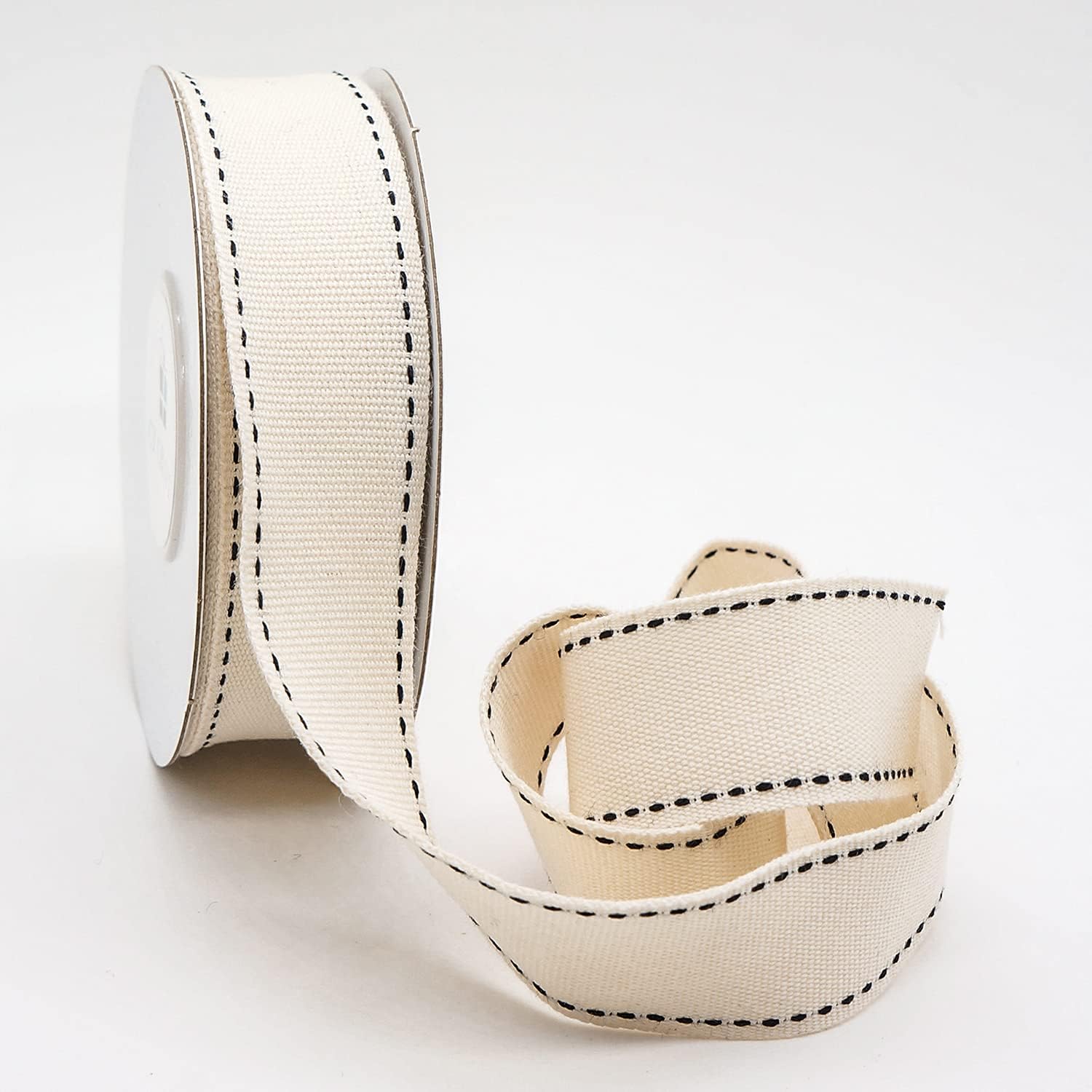 CT CRAFT LLC Ivory Cotton Black Stitched Ribbon 7/8" x 10 Yards for Home Décor Gift Present Wrapping DIY Crafts Birthday Wedding Bouquet Christmas - Crafty Corner