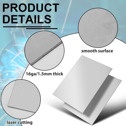 4 Pcs 12 x 8 in Mild Steel Sheet Metal Cold Rolled 16 Gauge 0.06 in (1.5mm) Thick Weldable Metal Carbon Plate Square Panels for Outside Industrial DIY Use Projects Weld Accessories
