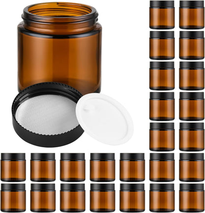 Glass Jars with Lids,Eco-Friendly Cosmetic Containers with Airtight Black Lids & Liners, Multi-Color Options for Cream, Lotion, Body Butter, DIY Skincare Travel Jars (Amber, 4oz)