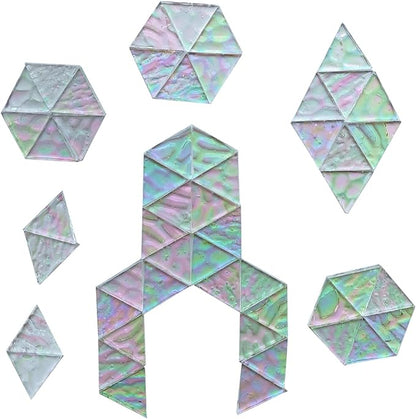 120 Pieces 1 Inch Triangles (White Clear Iridescent) Stained Glass for DIY Crafts, Precut Mosaic Tiles Bulk - Mosaic Kits, Windows, Art Projects - Stained Glass Pieces for Beginners
