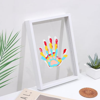 DIY Hand Footprint Art Craft Kit for New Parents Wooden Frame Family Handprint Kit with 6 Baby Safe Colors Paints Family Hands Down Keepsake Gifts for Mother's Day Father's Day Home Handprint Decor