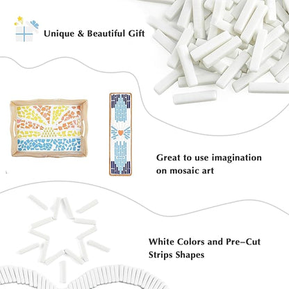Youway Style White Mosaic Tiles for Crafts Bulk,150g Strips Shapes Mosaic Glass Pieces,Glass Mosaic Garden Craft Kit