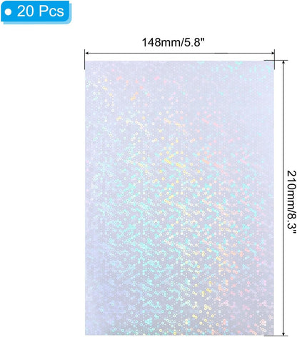 PATIKIL 8.3x5.8" Holographic Sticker Paper, 20Sheets A5 Polypropylene Self-adhesive Transparent Waterproof Laminate Overlay Film for Photo Cards Scrapbook Decorations, Circle