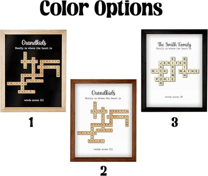 Personalized Crossword Family Name Wall Art Decor Living Room Customized Family Letter Title Name Puzzle for Gift for Lovers, Valentine's Day, Christmas, Birthday, Anniversary Scrabble Wooden Frame