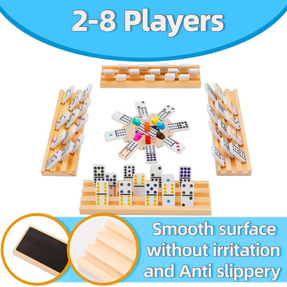 Upgraded Mexican Train Dominoes Set with 8 Wooden Holders, Double 12 Dominos Set for Kids, Adults Travel Domino Train Set with 91 Tiles and Carry Case, Classic Board Games for Family Night