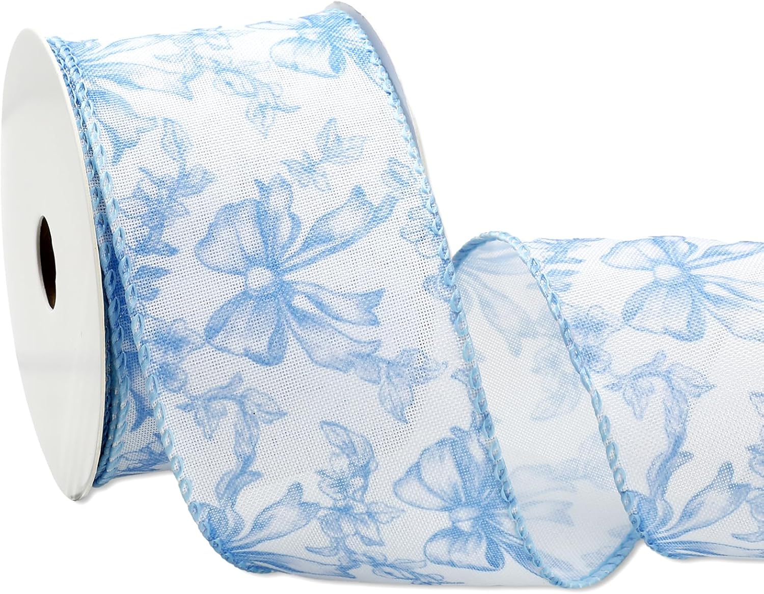 Blue Floral Bow Wired Edge Ribbon Chinoiserie Flower Bowknot Fabric Ribbon for DIY Crafts Wreath Bow Making Supplies, 12 Yard - Crafty Corner