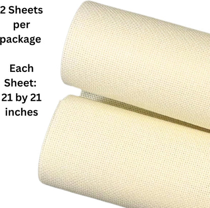 2 Sheets of Ivory 14 Count Aida Cloth – 21 x 21 Inch Pre-Cut Fabric Squares – Cross Stitch Fabric – 100% Cotton – Ideal for Needlework & Embroidery – The Knotty Unicorn