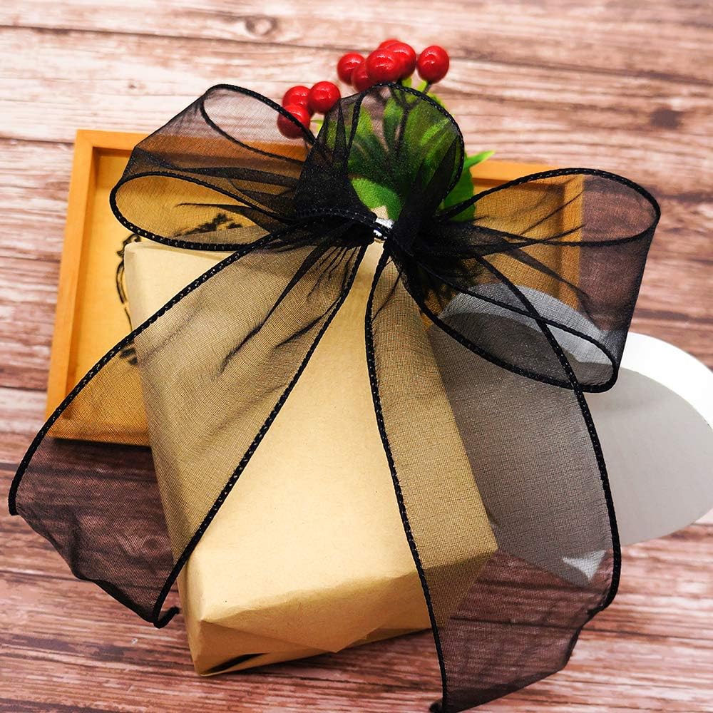 CT CRAFT LLC Sheer Organza Wired Ribbon 2.5" x 50Yards Black for Wedding Chair Bow Flora Bouquet Gift Wrapping Christmas Tree Home Decor Wreath - Crafty Corner