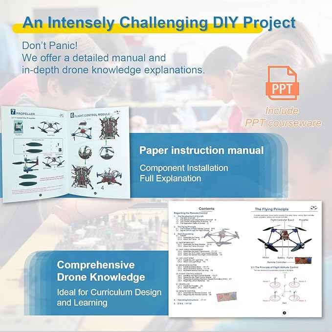 DIY Drone Kit with Brushless Motor & Dual Camera - STEM Building Project with Optical Flow Hovering, 360° Flips, One-Click Controls for Beginners to Learn Drone Engineering