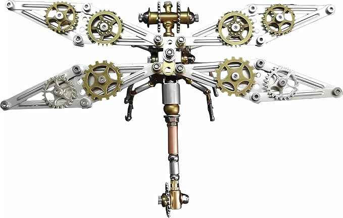 Mechanical Metal DIY 3D Dragonfly Model Insect Brass Puzzle Steampunk Electric Mechanical, Assembly DIY Gift Craft Hobby for Men (Dragonfly B)
