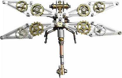 Mechanical Metal DIY 3D Dragonfly Model Insect Brass Puzzle Steampunk Electric Mechanical, Assembly DIY Gift Craft Hobby for Men (Dragonfly B)