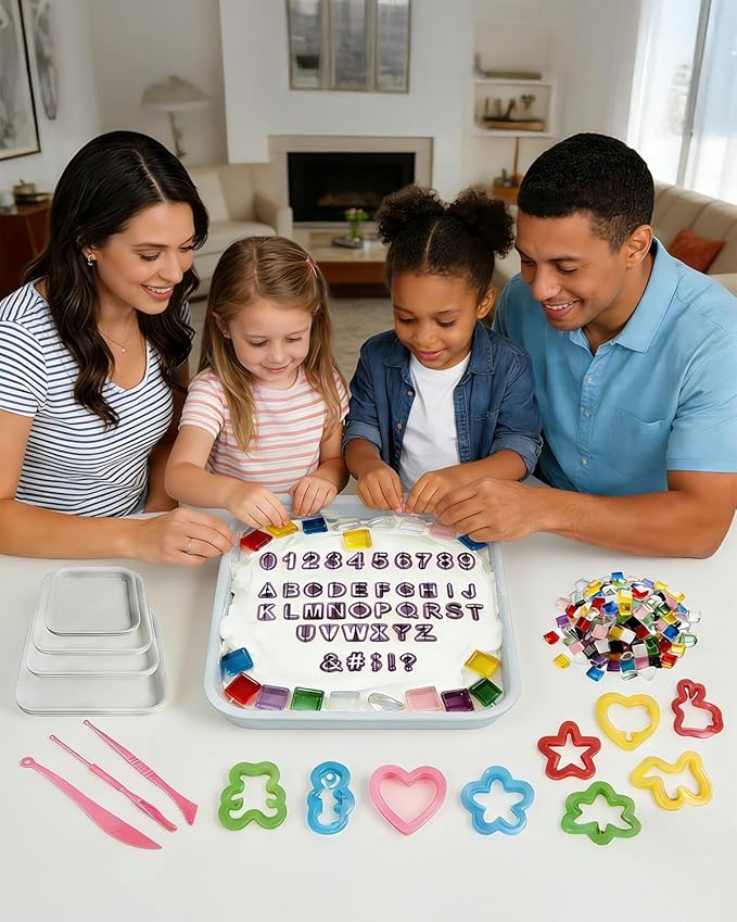 HAPPYER Stepping Stone Molds Kit 12PCS Square Concrete Molds Mosaic Tiles DIY Craft Kit for Kids Adults Garden Outdoor Cement Stone Mold Set with Letter Number Stamps Carving Tools No Concrete Mix