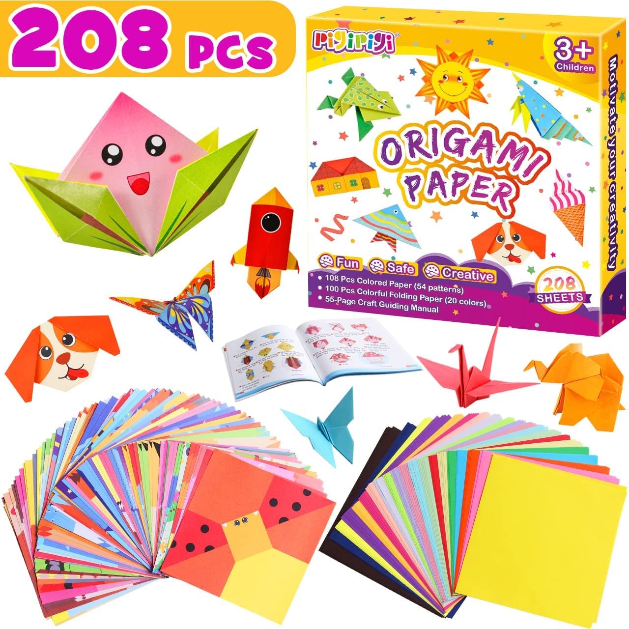 pigipigi Craft Origami Paper for Kids - 208 Sheets Vivid Colorful Folding Papers 54 Patterns Art Projects Kit for 5 6 7 8 9 10 11 12 Years Old Girl Boy Teen Birthday Gift Preschool Educational Toy - Crafty Corner